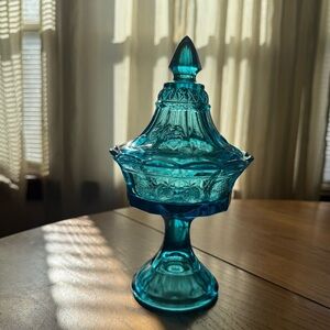 Vintage Blue Glass Candy Dish